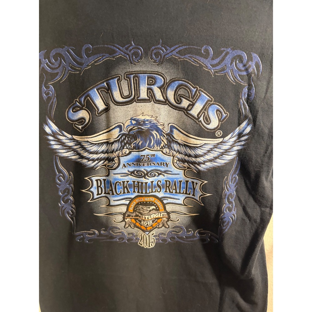 Sturgis 75th Anniversary Black Hills Rally 2015 T-Shirt Mens Medium Black Eagle